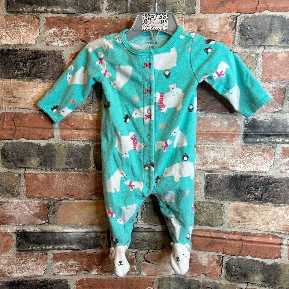 5 for $25🔥3M Baby Girl Carters Light Blue Polar Bear Foot Sleeper Bodysuit